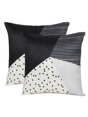 Oussum Bedroom Decorative Pillow Cover Polka dot & Stripe Print Cotton Set of 2